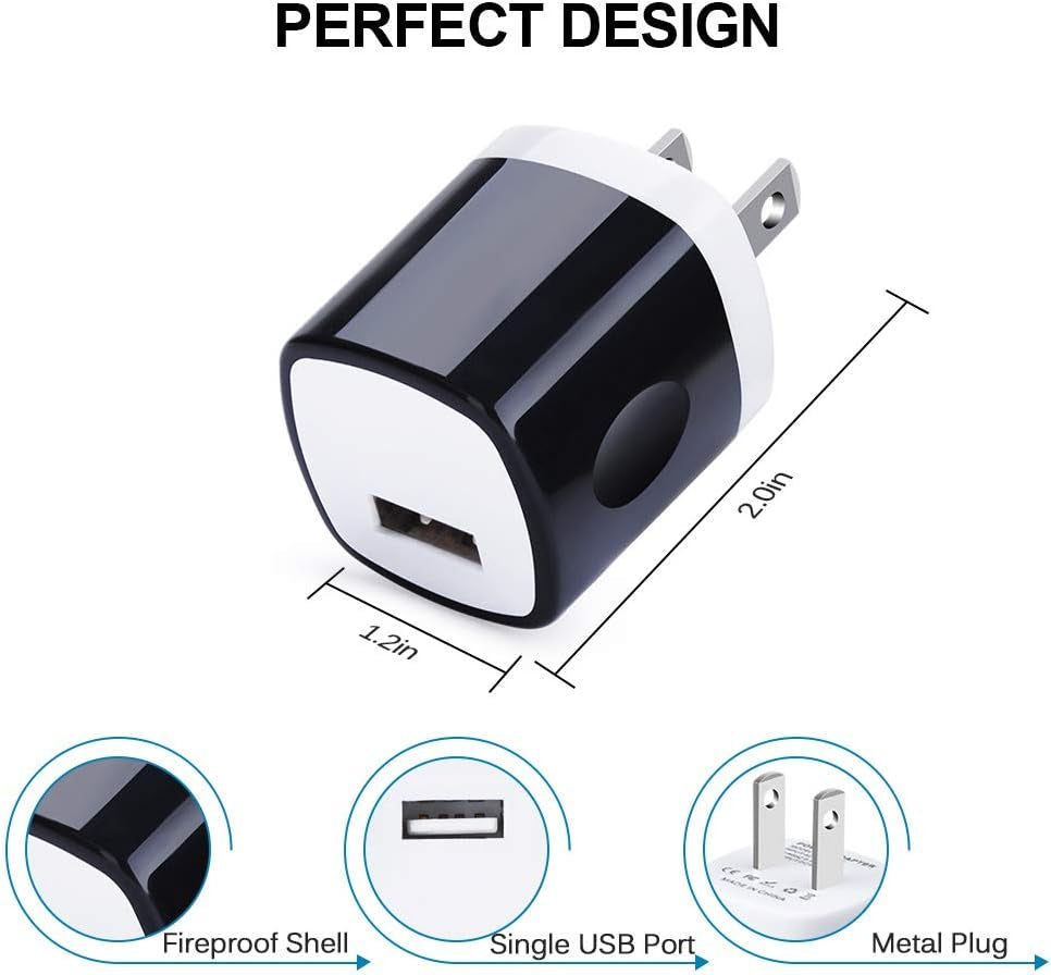 Wall Adapter, USB Wall Charger 6 Pack, 1A 5V Single Port USB Plug Power Adapter Compatible Iphone 14 plus 13 12 11 Xs XR X 8, Samsung Galaxy S22 Ultra S22+ S22 A21 S10E S9 Note 20,Google Pixel 6
