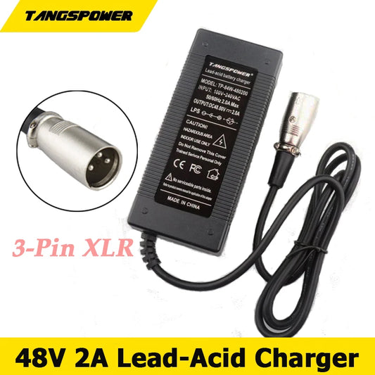 48V 2A Smart Lead-Acid Battery Charger for 57.6V Lead Acid Battery Pack High Quality Charger with 3-Pin XLR Connector