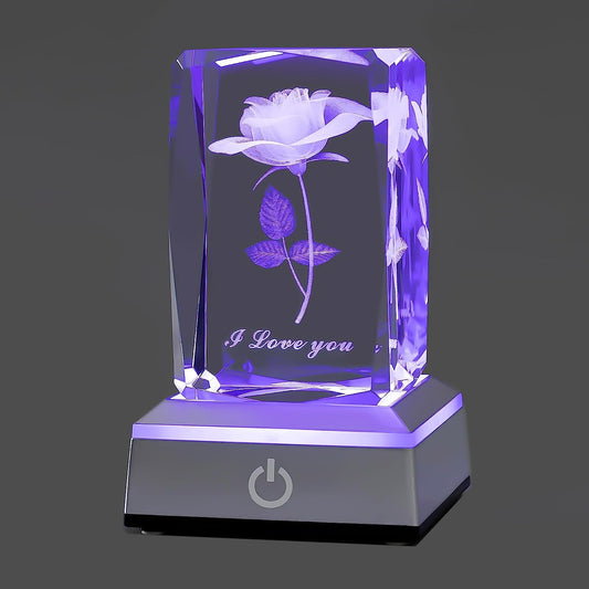 3D Rose Crystal Multicolor Nightlight - I Love You Decolamp,Mothers Day Gifts Ideas for Mom Wife from Daughter Husband,Valentines Anniversary Birthday Presents for Girlfriend Couple Her