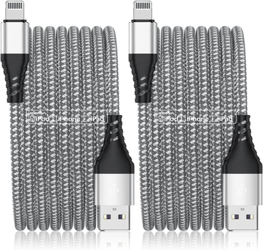 Long Iphone Charger Cord 10 FT, [MFI Certified] 10 Foot USB Lightning Cable,10 Feet Fast Charger Nylon Braided USB Iphone Cord for Iphone 13 12 11 Pro X XS Max XR/8 Plus/7 Plus/6/6S Plus-Sliver