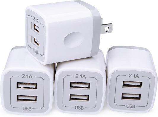 USB Cube Wall Charger, 2 Port Charging Box 4Pack 2.1A/5V Home Travel Plug USB Power Adapter Charging Station Base for Iphone 14 13 12 11 Pro Max XR XS X 8 7 6 Plus, Ipad, Ipod,Samsung